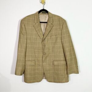 Lauren Ralph Lauren Wool Silk Linen Blend Tan Brown Plaid Blazer Jacket